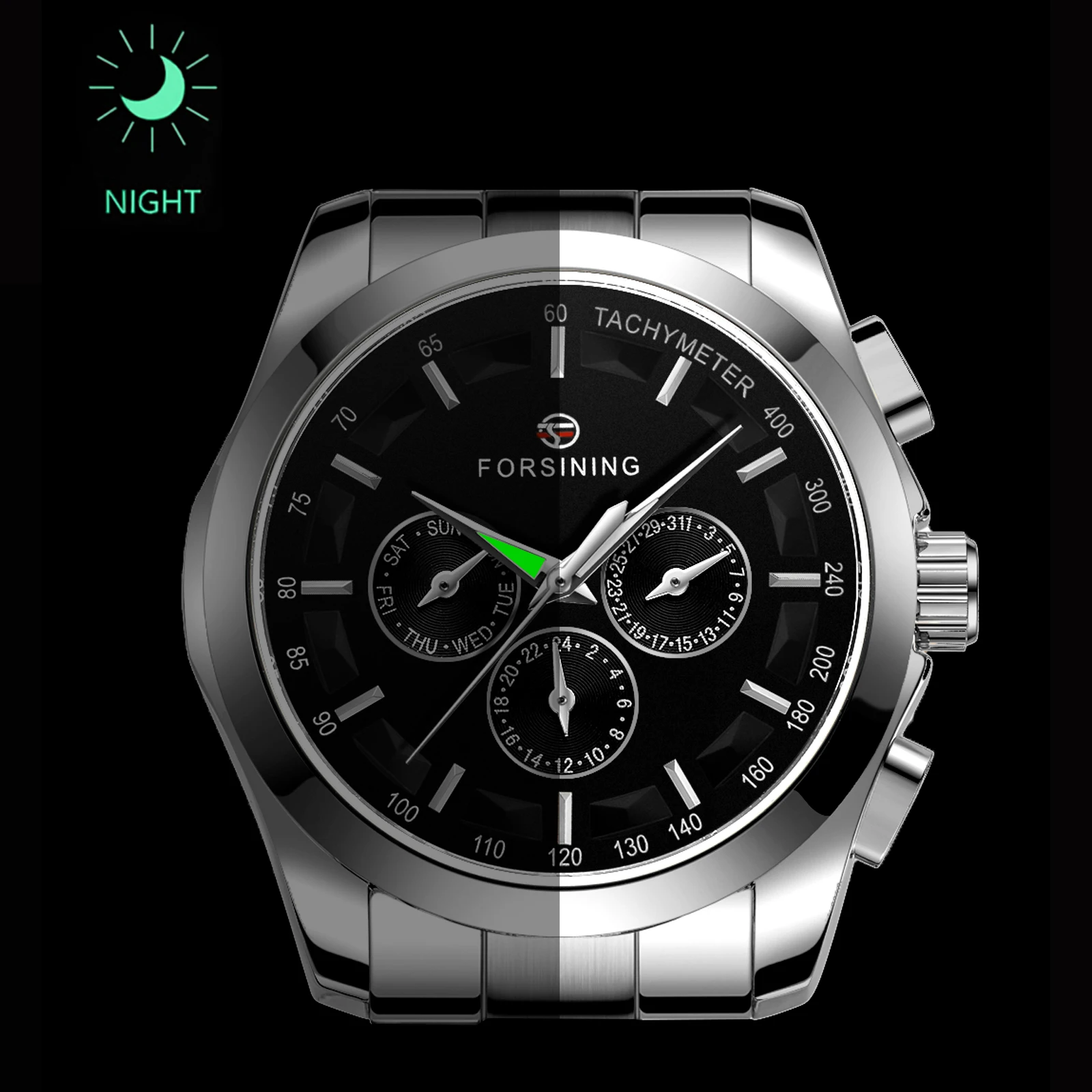 Forsining Multifunction Sport Silver Automatic Watch for Men
