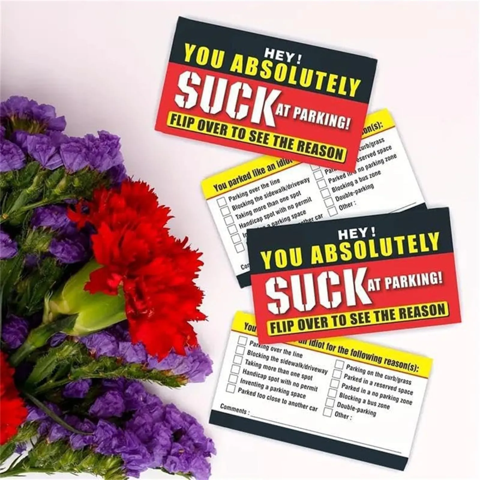 Bad Parking Cards You Absolutely Suck At Parking Cards Bad Cards Violation Tickets Funny Hilarious Prank 50Pcs prank toys card game