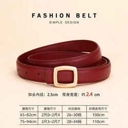 Elegant Women's Genuine Leather Belt - Chic Black Accessory with Stylish Decoration - 110cm (K Wine red)