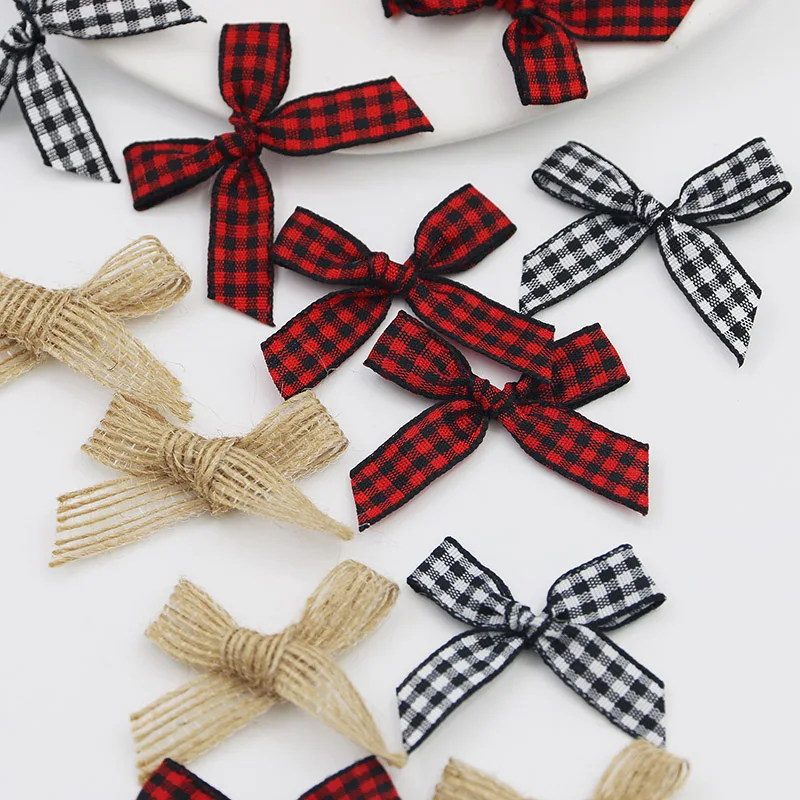 60 pieces/bag 4cm mixed grid bow linen bow clothing matching design sense fashionable hair accessories DIY