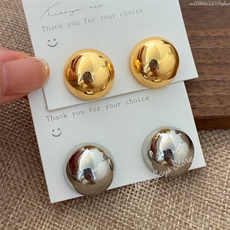 Exaggerated Metal Glossy Round Ball Shape Ring for Women Men Fashion Gold Silver Color Geometric Adjustable Rings Jewelry