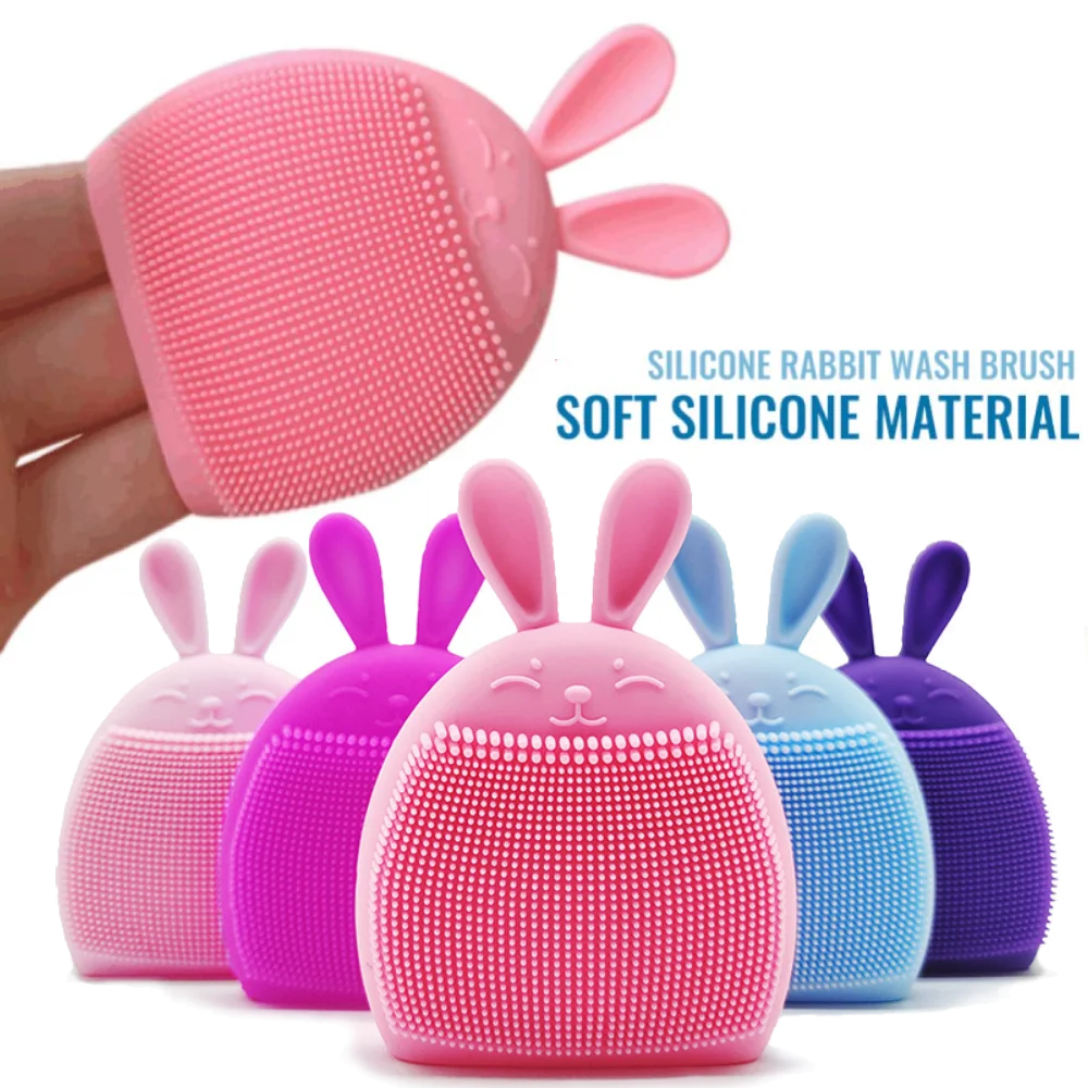 Facial Cleansing Brush Soft Silicone Rabbit Manual Massage Bubble Cleansing Washing Brushes Baby Shampoo Face Brush Makeup Tools