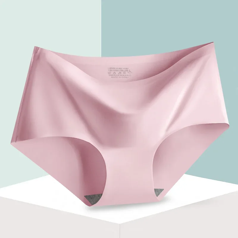 Women's Seamless Ice Silk Comfort Briefs - Mid-Waist, Large Size, Multiple Colors