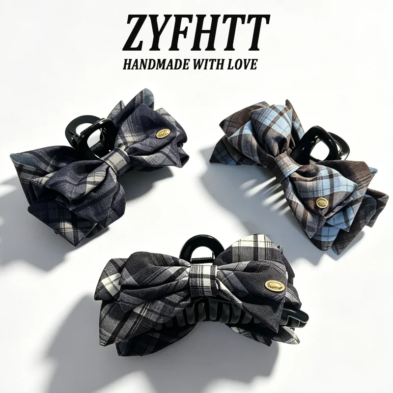 Elegant Plaid Double Layer Bow Hair Clip - Fashionable Hair Accessory