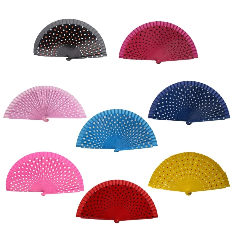 Flamenco Spanish Vintage Hand Fan Wedding Dance Dots Pattern Folding Fan Elegant Handheld Dancing Performances folding fan hand fan