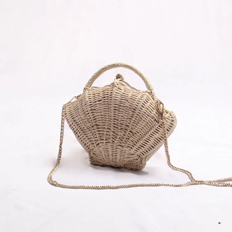 New shell chain bag Shell-shaped chain small Messenger Bag rattan woven shoulder portable beach vacation Straw bag