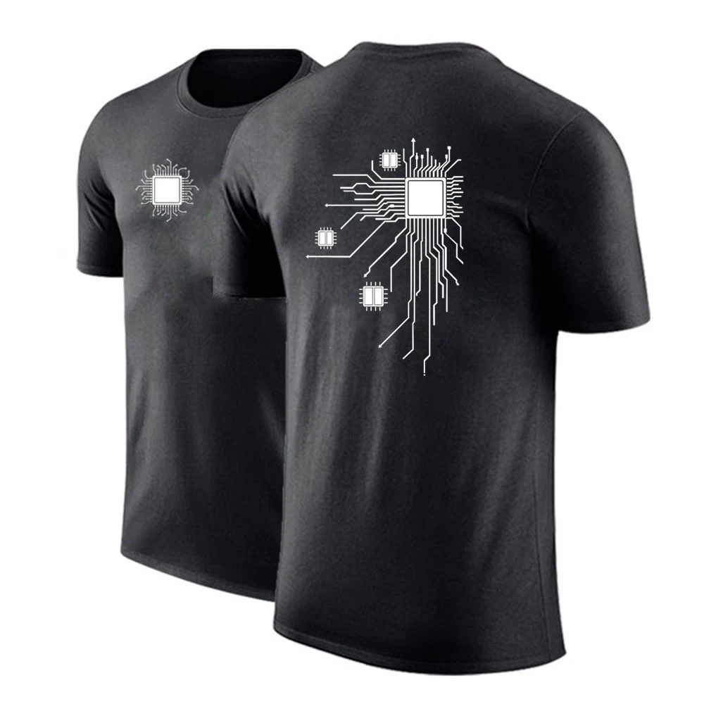 CPU Processor Circuit Diagram 2023 Summer New Fashion Men Solid Color Short Sleeve Hight Quality Popular Casual Tee Clothing