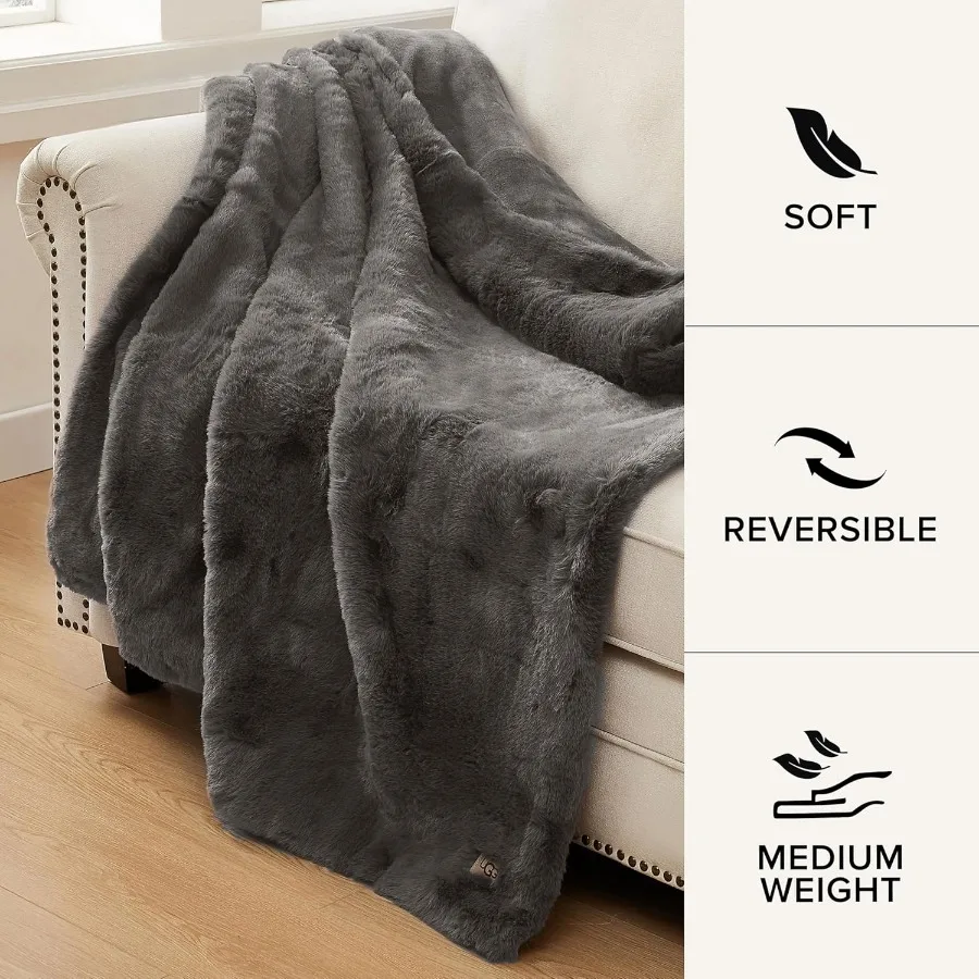 Euphoria Plush Faux Fur Throw Blanket Medium Weight Reversible Luxury Soft Throw for Couch Bed or Chair Hypoallergenic Machine