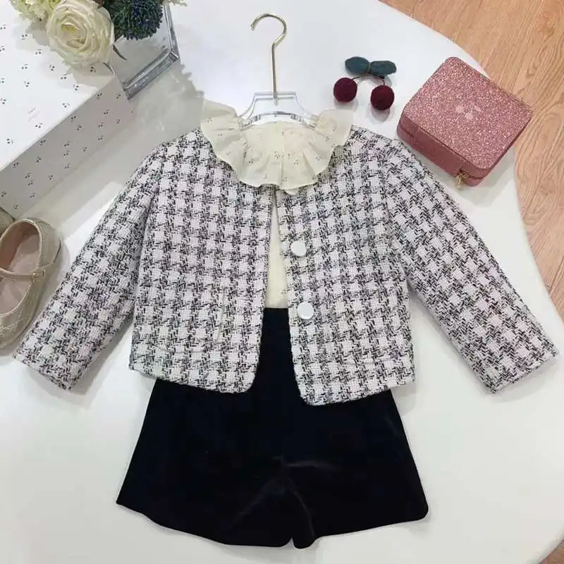 

In Stock 2023 BP Spring&Autumn Princess Cardigan Wool Coat For Baby Girl Kids Houndstooth Cardigan Coat