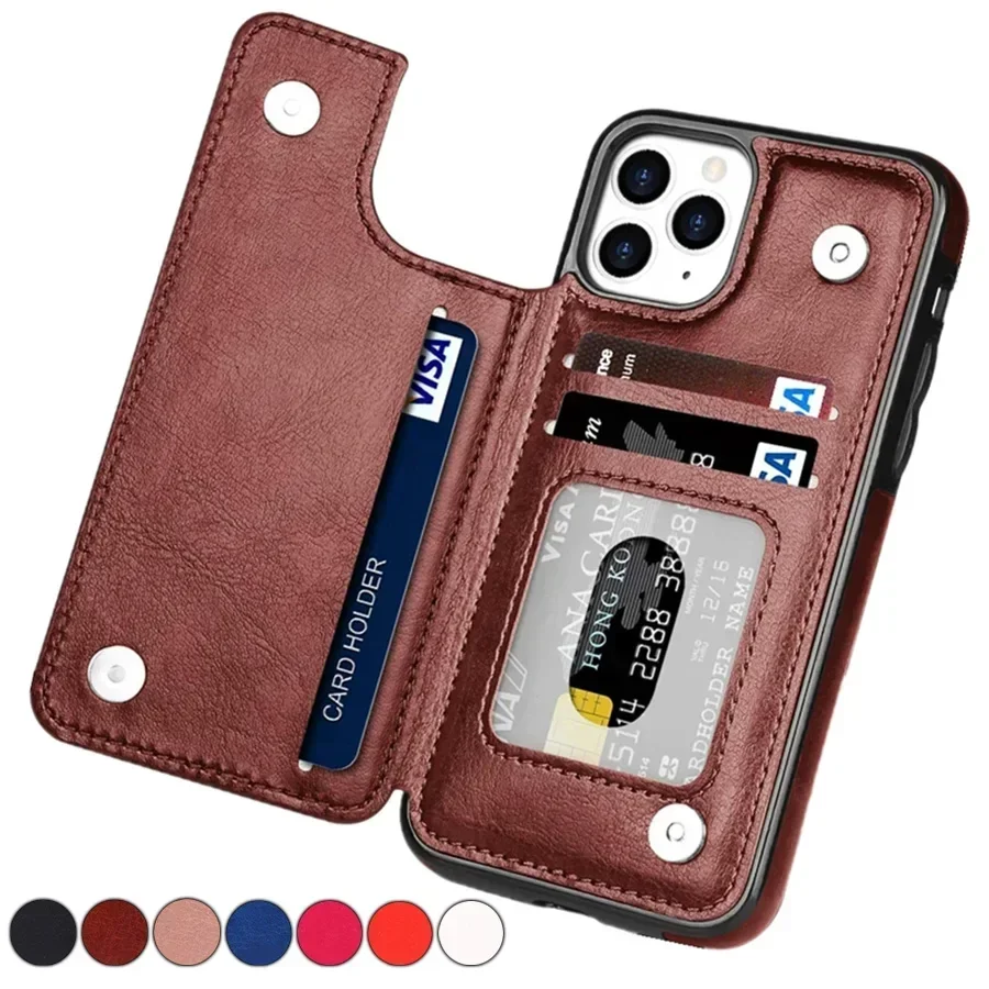 Leather iPhone Case Retro Wallet Flip Case Multi Card Slot Holder Cover For iPhone 16 Pro Max 15 Plus 14 13 Mini 12 11 X XR XS Max SE3 2 8 7