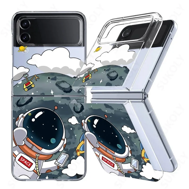 Per Samsung Galaxy Z Flip 5 Flip 4 Custodia Cute Astronaut Pattern Pieghevole Cover Rigida Trasparente Per Samsung Galaxy Z Flip5 4 3