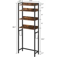 Over The Toilet Storage Rack, 4 Tier Bathroom Organizer Over Toilet, Freestanding Space Saver Toilet Stand with 2 Hooks, 2