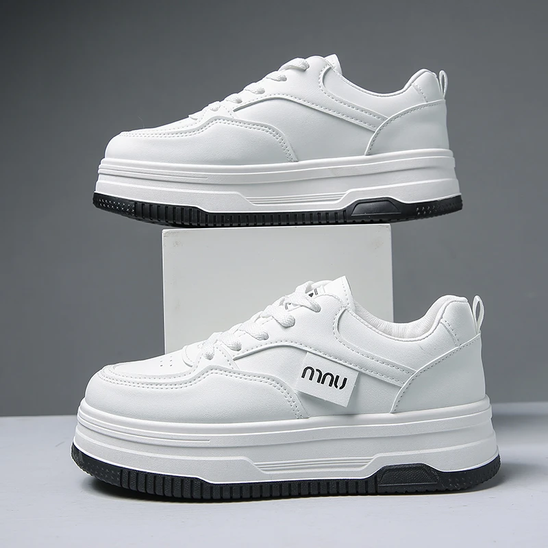 Women White Sneakers Autumn Lace Up Thick Bottom Casual Flats Anti-slip Outdoor Walking Sports Board Shoes Sapatos Femininos