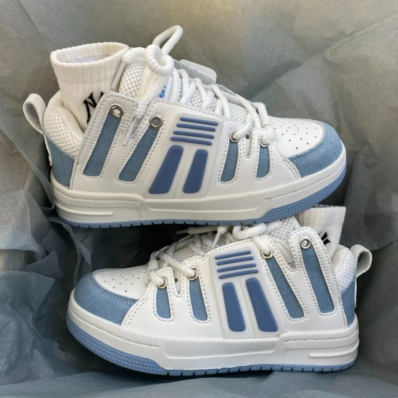 

Vintage Mens Sneakers Platform White Blue Student Casual Women Sports Shoes Contrast Color Fashion Vulcanized Male New Footwear