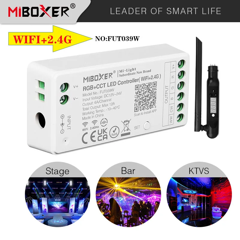 Miboxer 2.4G+WiFi RGB+CCT LED Light Controller DMX Dimmer Bluetooth-compatible 4.2 with DMX 512 LED Transmitter FUT039W