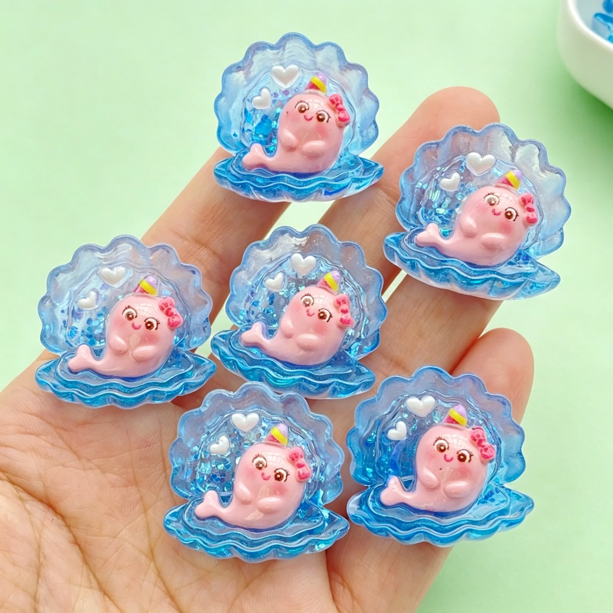 10개 귀여운 바다 조개 동물 레진 참 플랫백 DIY 장식 및 휴대폰 케이스 데코용