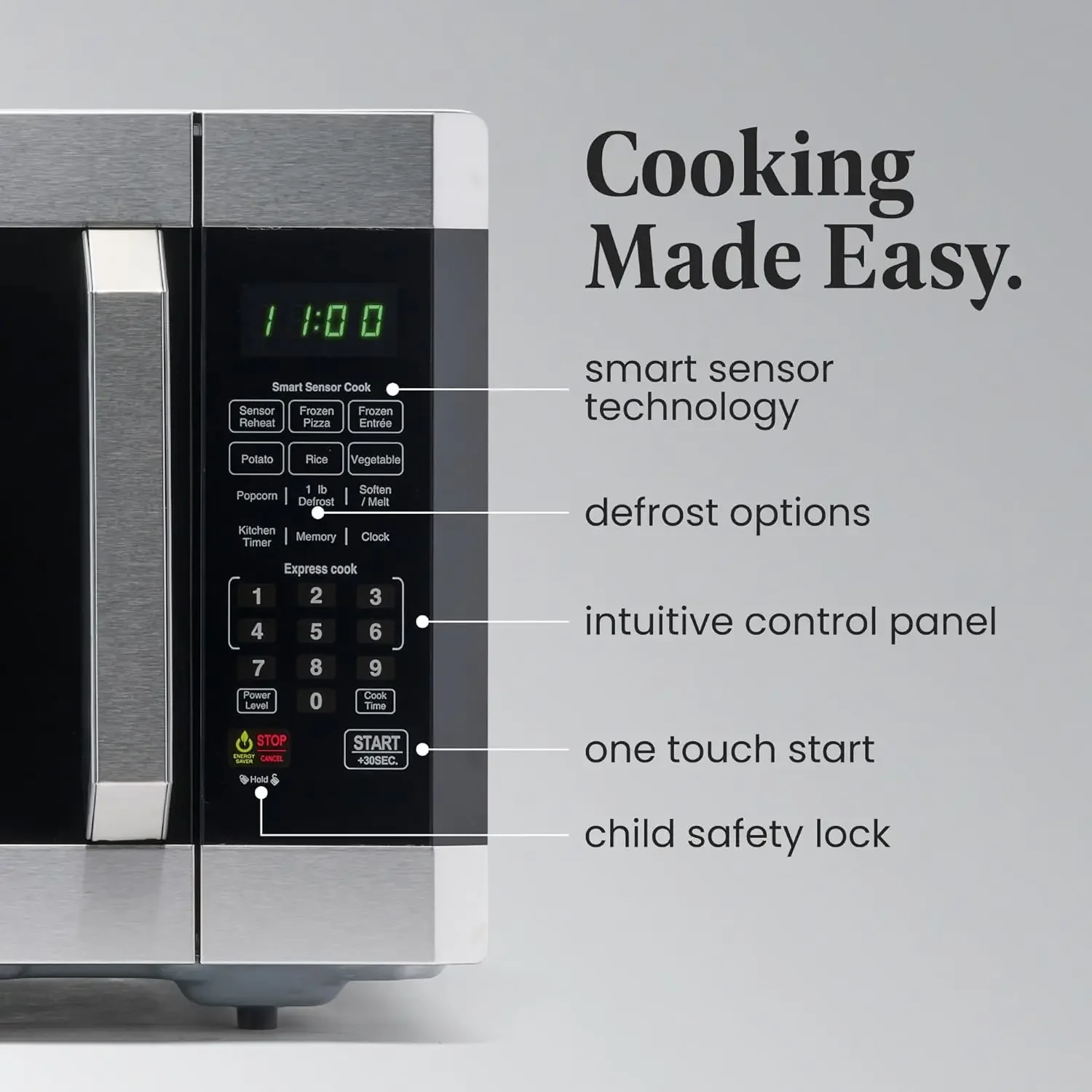 Countertop Microwave 1100 Watts, 1.6 cu ft - Smart Sensor Microwave Oven With LED Lighting and Child Lock - Perfect for Apartmen 3