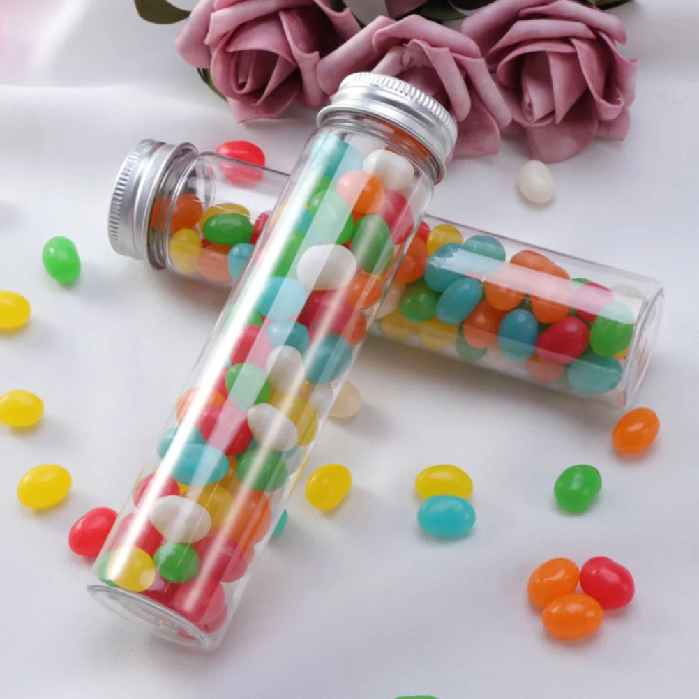 

Flat-bottomed Plastic Clear Test Tubes with Screw Caps Candy Cosmetic Travel Lotion Containers