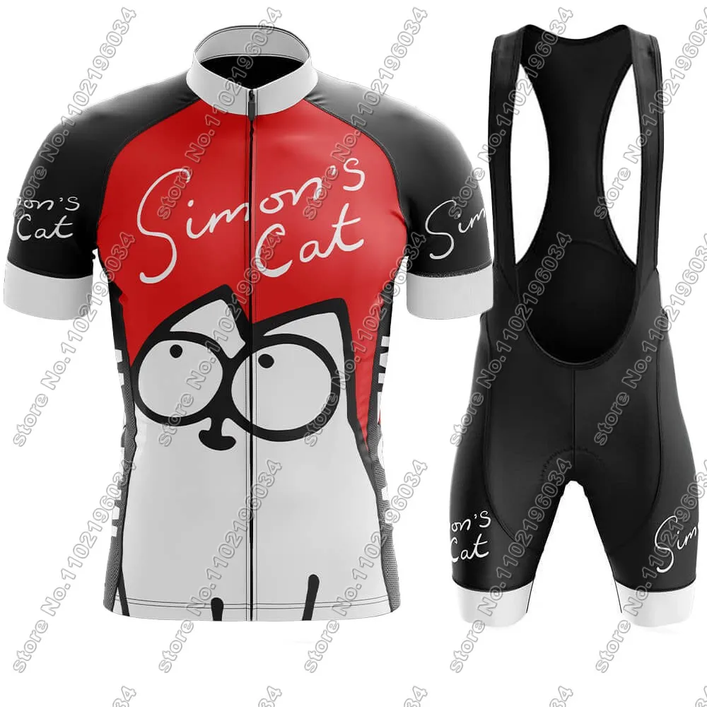 Funny Cat cycling Jersey Set Cartoon Anime Clothing Men Red Road Bike Shirt Suit Bicycle Bib Shorts MTB Wear Ropa Maillot