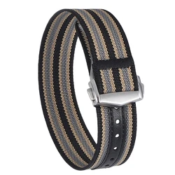 Waterproof Canvas Nylon Watch Strap with Folding Buckle - Sporty Design for Men and Women, Available in 20mm and 22mm (Black khaki grey)