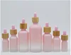 5X 5-100ml Frosted Gradient Pink Bamboo Cap Glass Dropper Bottles Essential Oil Perfume Refillable Bottles Glass Pipettes Vial 3