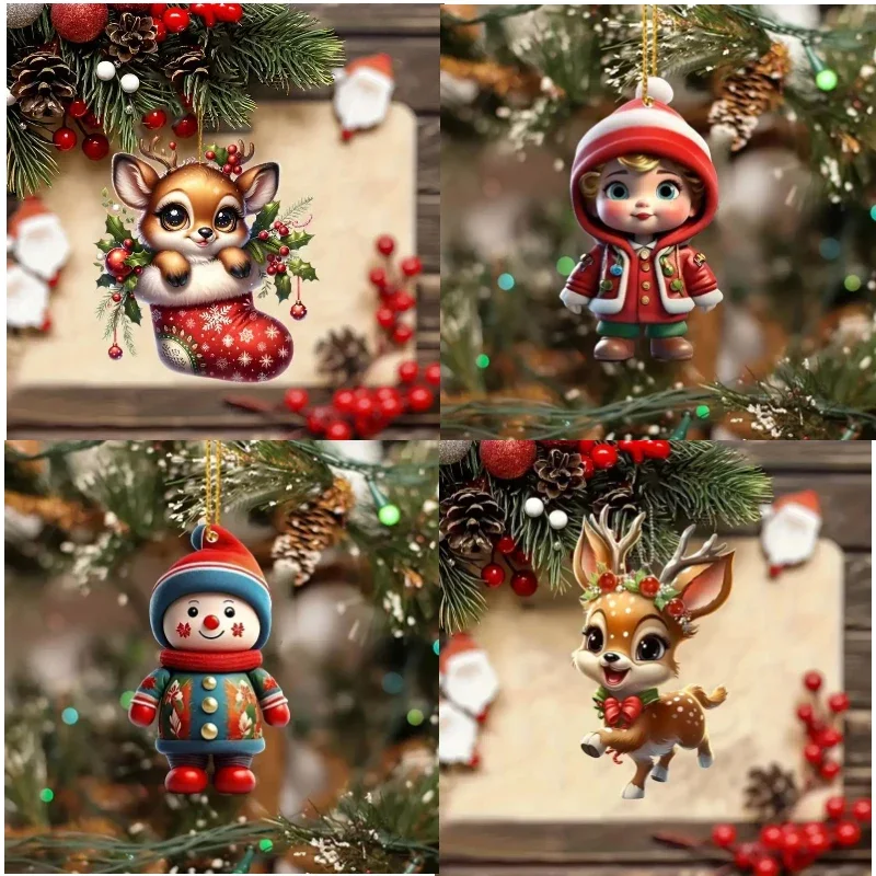 Christmas Tree Ornaments Cartoon Santa Claus, Elk Decoration Pendant & Drop Ornaments 2024 Xnas Party Supplies Christmas Decor