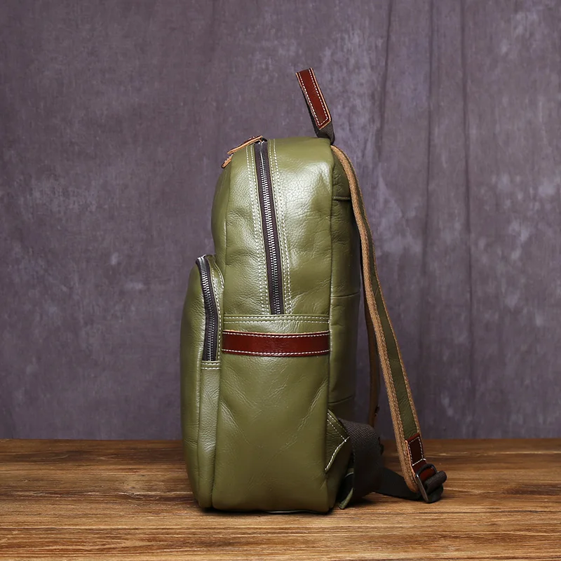 حقيبة ظهر من الجلد الطبيعي للرجال ، حقيبة كمبيوتر محمول بسيطة وعصرية مقاس 15 بوصة على شكل كتاب بطبقات من جلد البقر