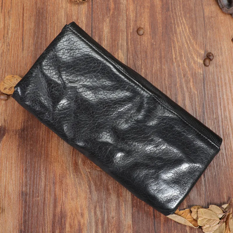 Organizer genuine leather men women's black phone wallet casual designer luxury real cowhide card holder black clutch purse