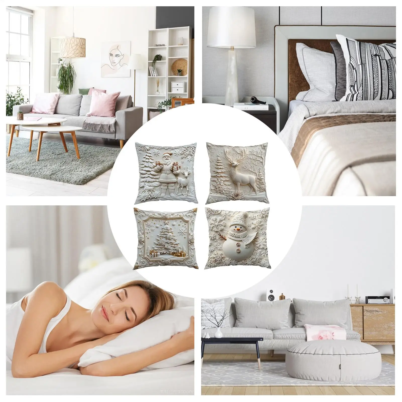 Throw Pillow Covers 18x18 Inch Soft Winter Decorations 4 Piece Christmas Cushion Covers For Holiday Farmhouse Indoor Couch Sofa