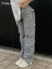 Vintage Cargo Pants  Baggy Jeans Women Fashion 90s Streetwear Pockets Wide Leg High Waist Straight Y2k Denim Trousers Overalls 3