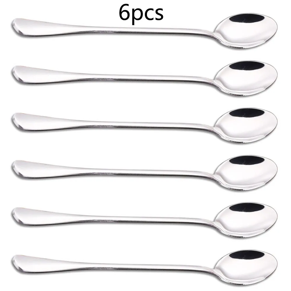 For Picnic Drinkware Tableware KitchenSupply Stainless Steel Coffee Spoon Long Handle Ice Cream Dessert Tea Spoon 19.5x2.8cm 6PC stainless steel spoon