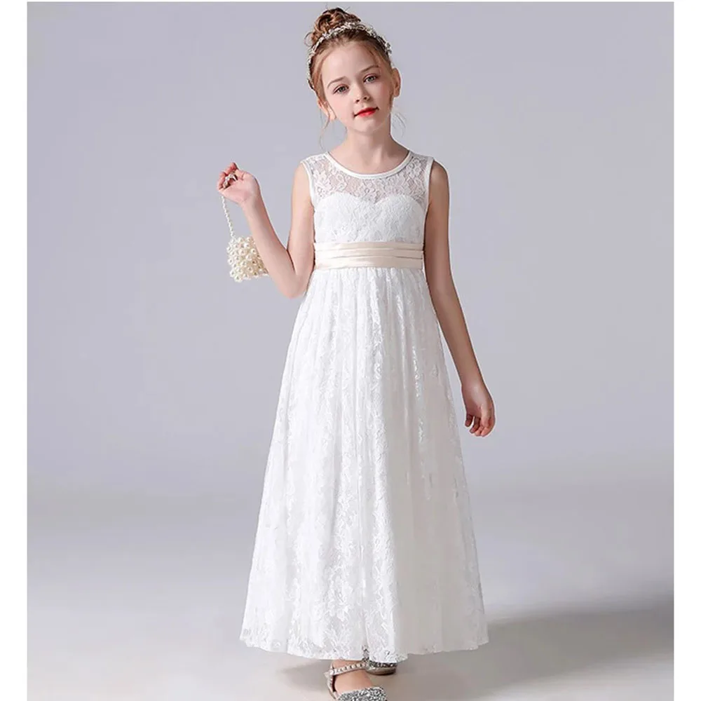 

Lace Flower Girl Dresses Sleeveless Kids Birthday Party Pageant Gowns White Weddings First Communion Elegant Dress