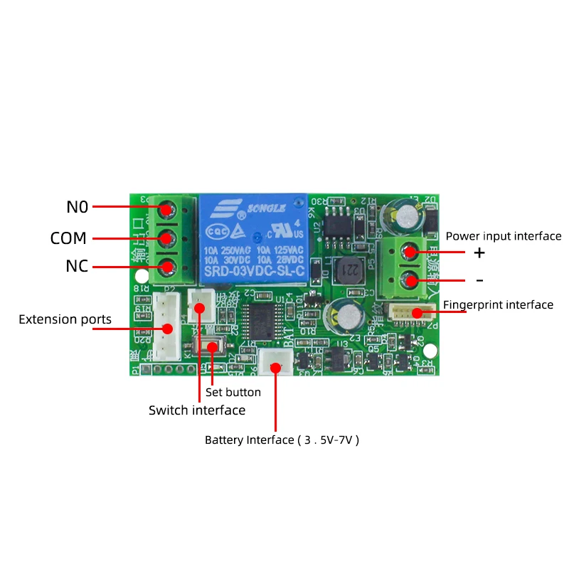 V2 Fingerprint Relay Identification Control Module DC7V-30V Multiple Adjustable Modes