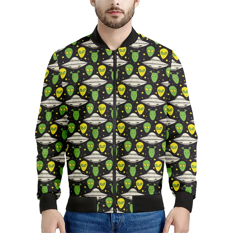 thumbnail image 1 of Chaqueta con cremallera con estampado 3D de dibujos animados de OVNI y extraterrestre para hombres y niños, sudadera con mangas largas, chaqueta bomber de calle genial, 1 of 4