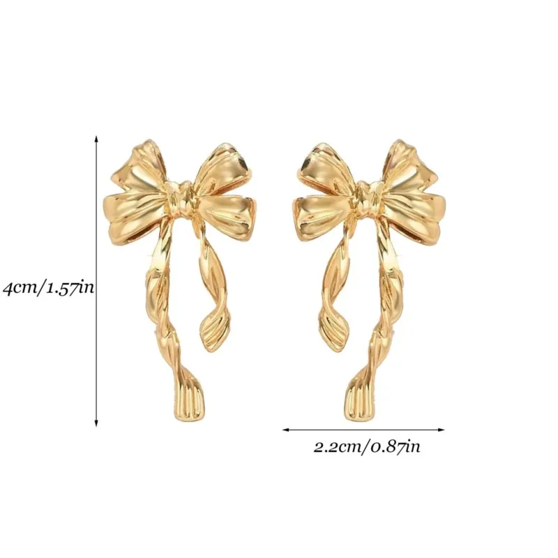 New Fashion Golden Bowknot Stud Earrings for Women Elegant & Chic Design Personality Earrings Jewelry Gifts