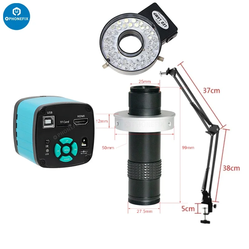 48MP 4K 1080P Industrial Digital USB Output HD Camera + 130X Zoom Lens Cantilever Stand for PCB Soldering Microscope Camera Set 3