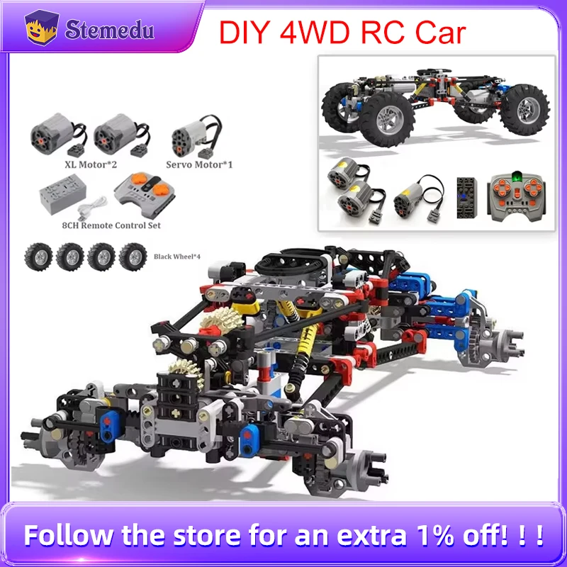 4WD RC Car Chassis Electric Drive Climbing Car Blocks Power Function With Suspension Shocks APP Remote Control Bricks 8882 8878