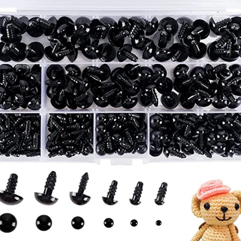 500 Pieces 6-12MM Black Plastic Safety Eyes with Washers for Crochet Animal  Craf