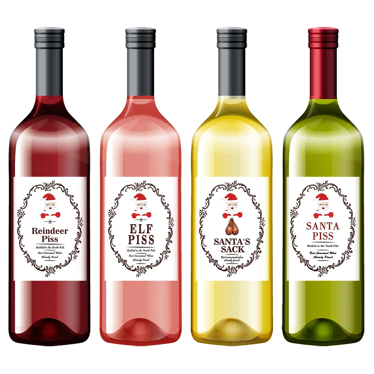 5-Pack Funny Santa Claus Christmas Wine Bottle Stickers – Self-Adhesive Holiday Wine La... - SKU SWBS1640 - UGI Packaging