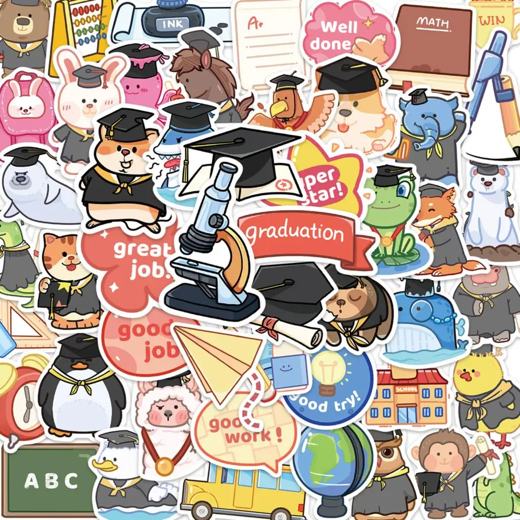 10/50Pcs Class of 2023 Graduation Stickers Preschool Graduation Grad Stickers Toy Decals for Kids Boy Girl Scrapbooking Supplies 40pcs bag assorted daily elements pet stickers aesthetic scrapbooking notebooks decor phone journaling art stationery supplies