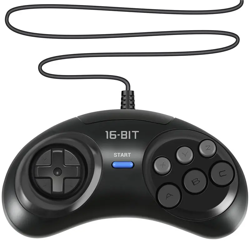 SEGA Genesis용 최적의 2개 게임 컨트롤러, 16비트 핸들 컨트롤러, SEGA MD 게임 액세서리용 6버튼 게임패드, 블랙
