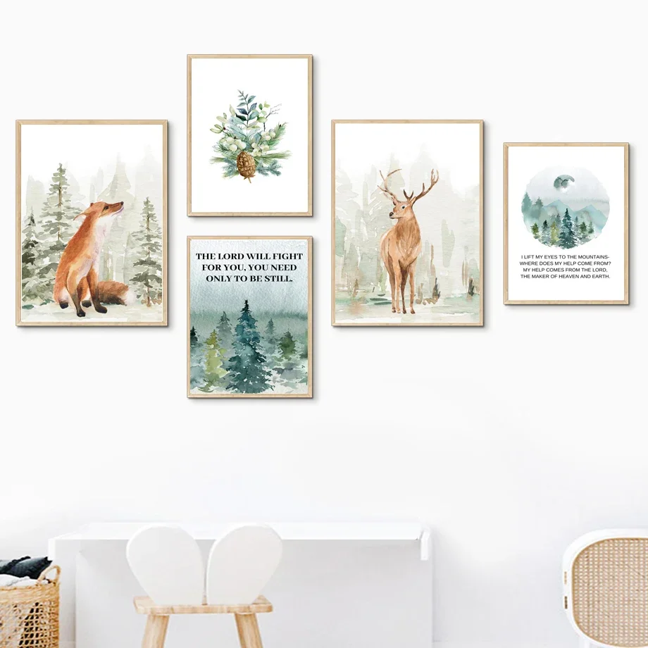 

Fox Deer Pine Cone Forest Landscape Wall Art Canvas Painting Nordic Posters And Prints Wall Pictures For Living Room Home Decor