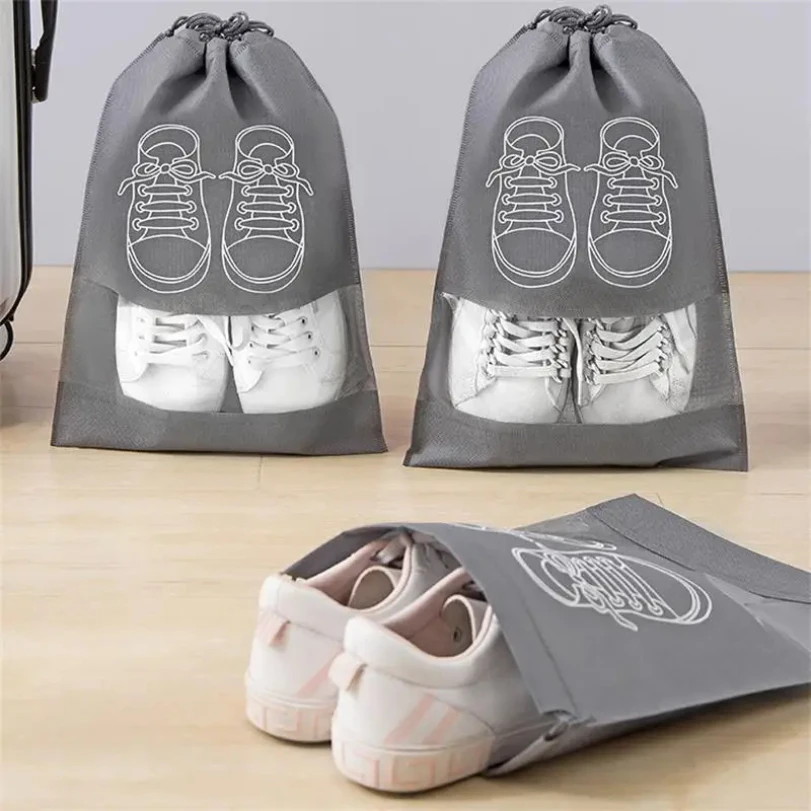 5pcs/set Shoe Storage Bag With Thickened Non-woven Fabric Strap Mouth Large Capacity Travel Waterproof Shoe Bag Moistureproof 3