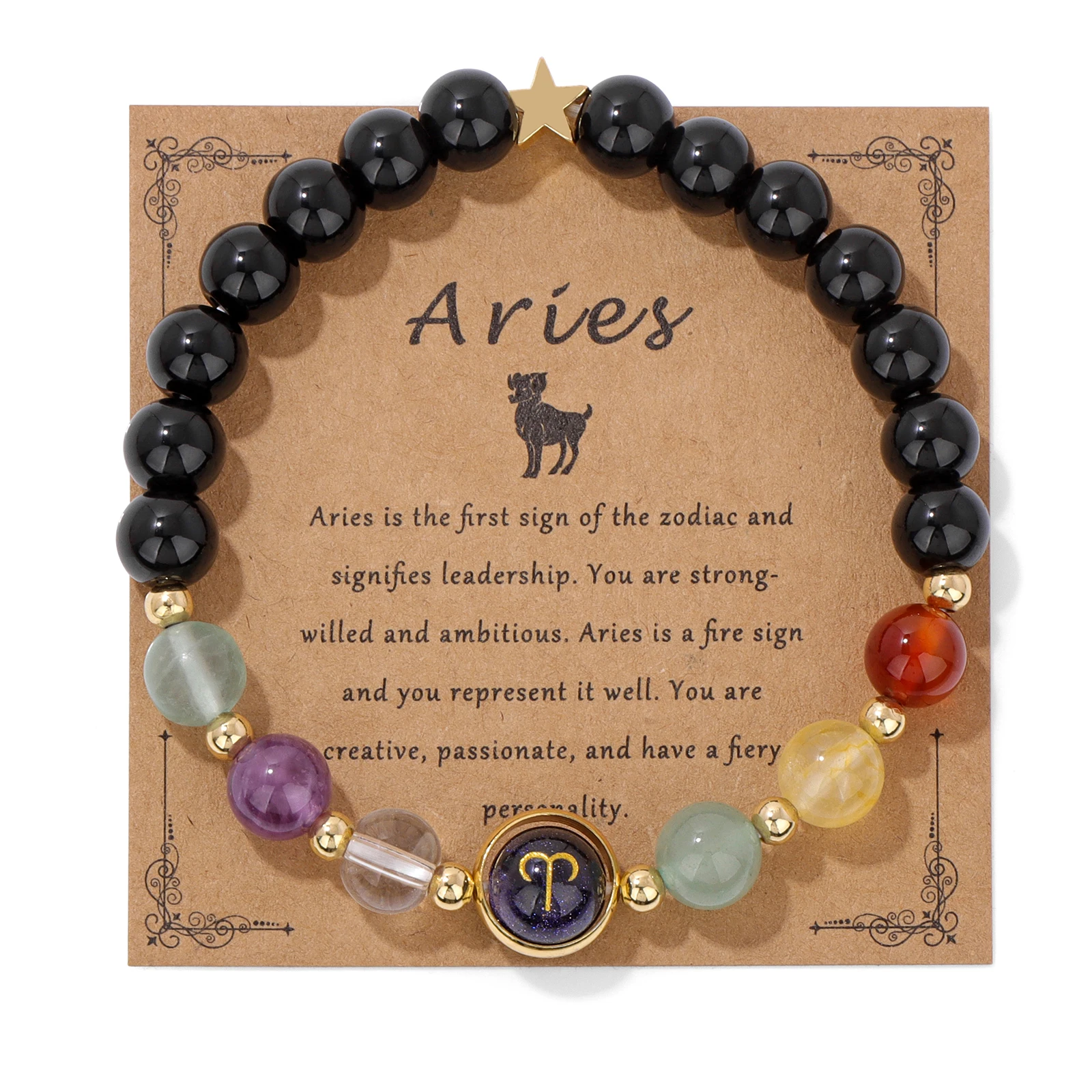 Bracciale Zodiacale In Pietre Naturali: Onice E Ossidiana Per Uomo E Donna - Regolabile