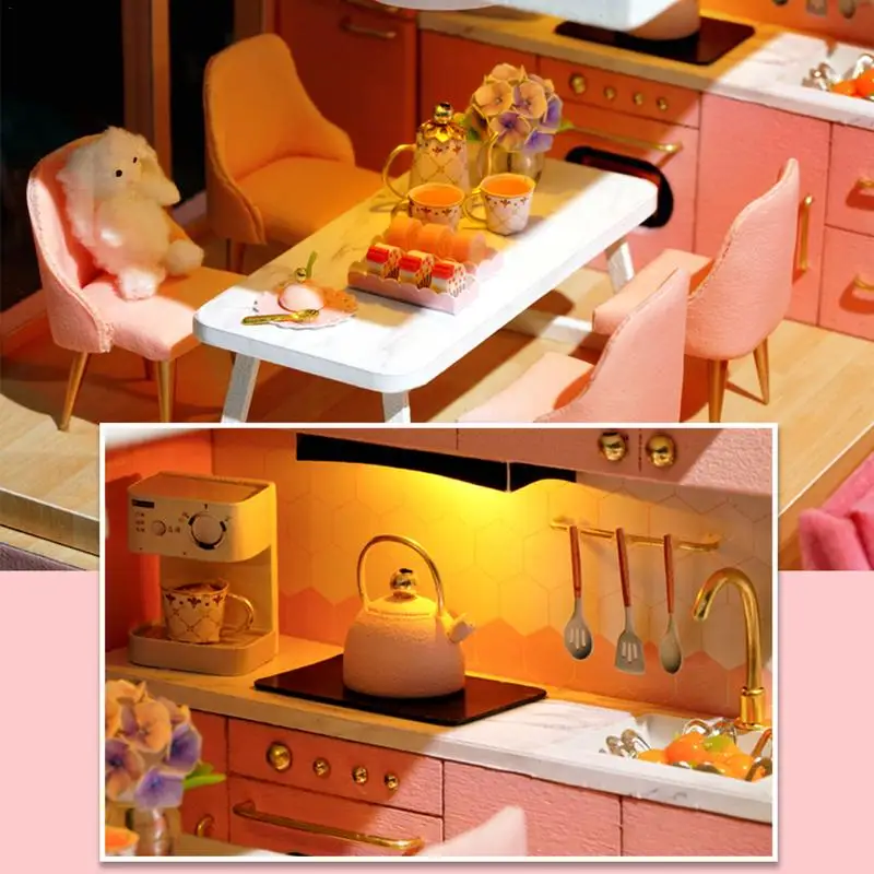 DIY Miniature Dollhouse Kit 3D Wooden Miniature House With Music Mini LED Lights Doll House Accessories With Furniture For Kids