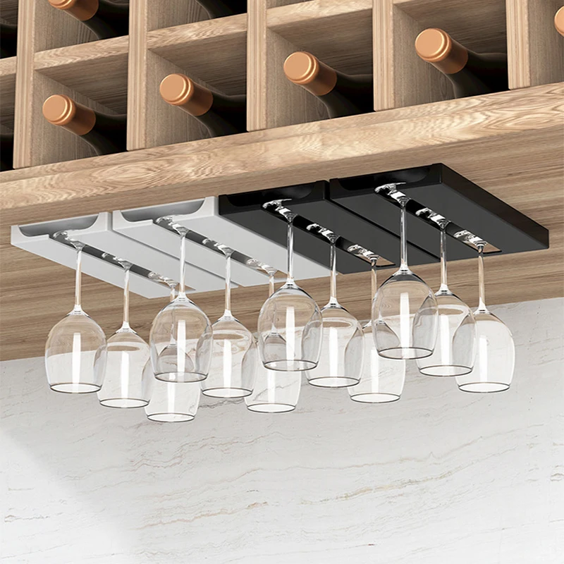 Kitchen Under Cabinet Free Punching Holder Wine Glass Rack Multi-function Classification Stemware Glass Cup Hanging Holder 2