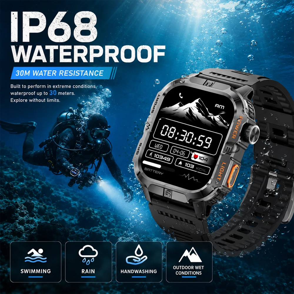 Smartwatch da Uomo con 6 Posizionamenti Satellitari, Impermeabile IP68, Chiamate BT, Batteria 540mAh, Schermo HD 2.01, 100+ Modalità Sportive - immagine 4