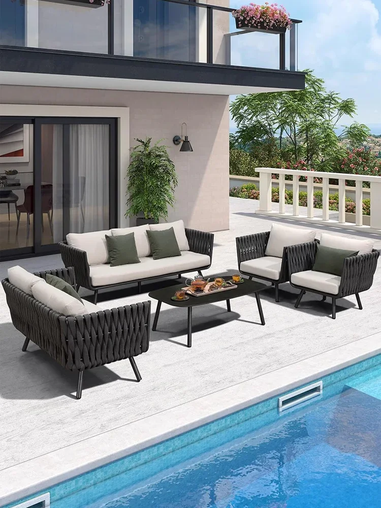 

Outdoor sofa courtyard outdoor balcony villa rattan chair sofa combination rainproof and sun protection open-air leisure rattan