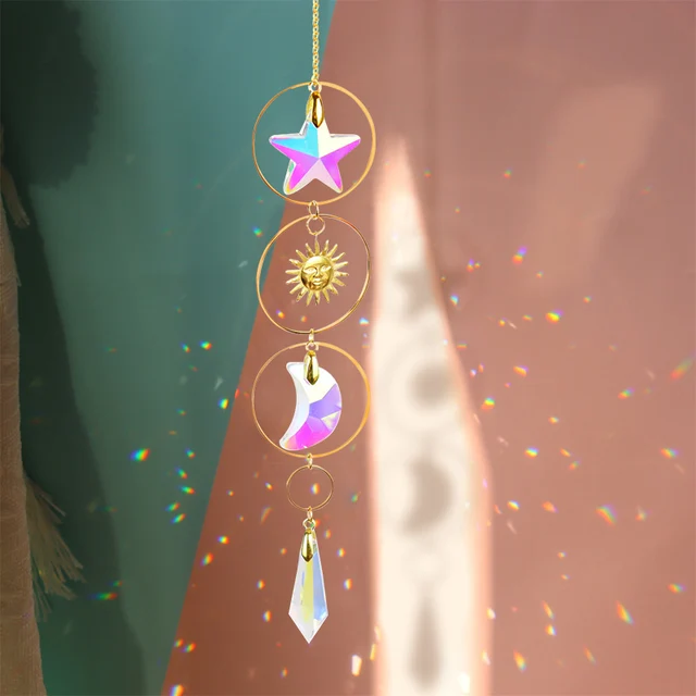 Napsütő Szivárvány Ólomüveg Függő Kristályok Holdcsillag Könnyű Fogó Szél Harangszoba Boszorkány Dekoráció Kerti Ajándék - Image 4