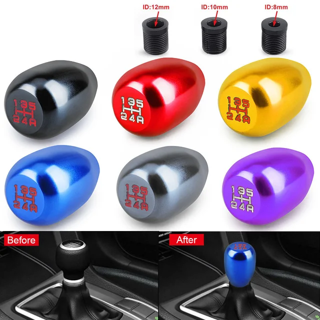 Purple Aluminum Gear Shift Knob - 5-Speed Manual Car Shifter With 8/10/12mm Adapters - Glossy Neo Chrome Finish